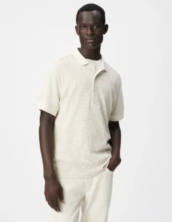 Polo manches courtes beige fines rayures Homme