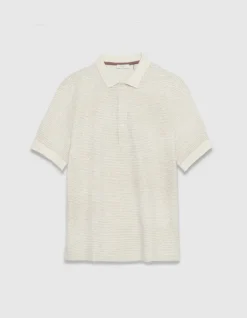 Polo manches courtes beige fines rayures Homme