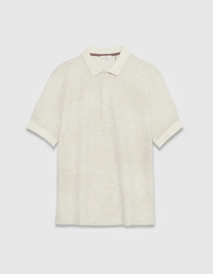 Polo manches courtes beige fines rayures Homme