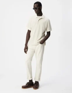 Polo manches courtes beige fines rayures Homme