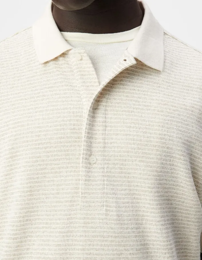 Polo manches courtes beige fines rayures Homme
