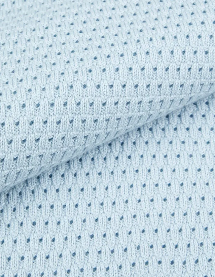 Polo manches courtes bleu ciel tricot relief ajouré Homme