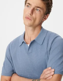 Polo manches courtes bleu coton flammé Homme