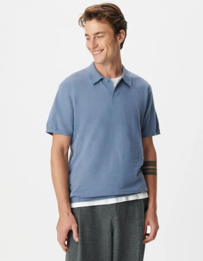 Polo manches courtes bleu coton flammé Homme