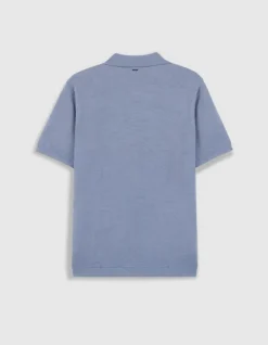 Polo manches courtes bleu coton flammé Homme