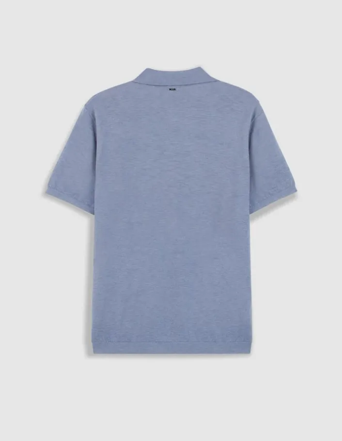 Polo manches courtes bleu coton flammé Homme