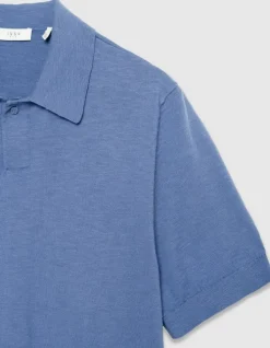Polo manches courtes bleu maille flammée Homme