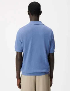 Polo manches courtes bleu maille flammée Homme