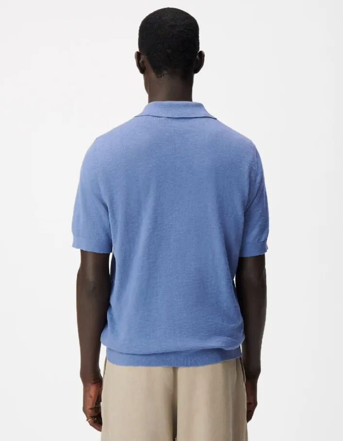 Polo manches courtes bleu maille flammée Homme