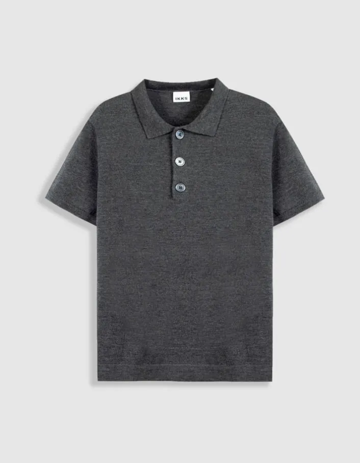 Polo manches courtes gris tricot 100% laine Homme