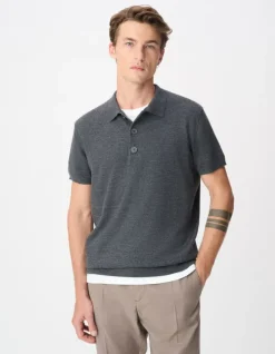 Polo manches courtes gris tricot 100% laine Homme