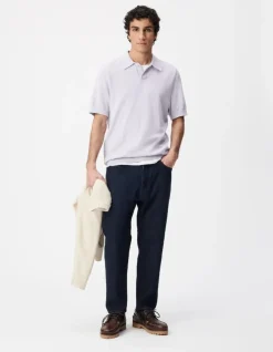 Polo manches courtes lilas maille flammée Homme