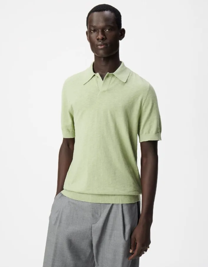 Polo manches courtes vert maille flammée Homme