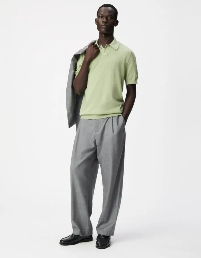 Polo manches courtes vert maille flammée Homme