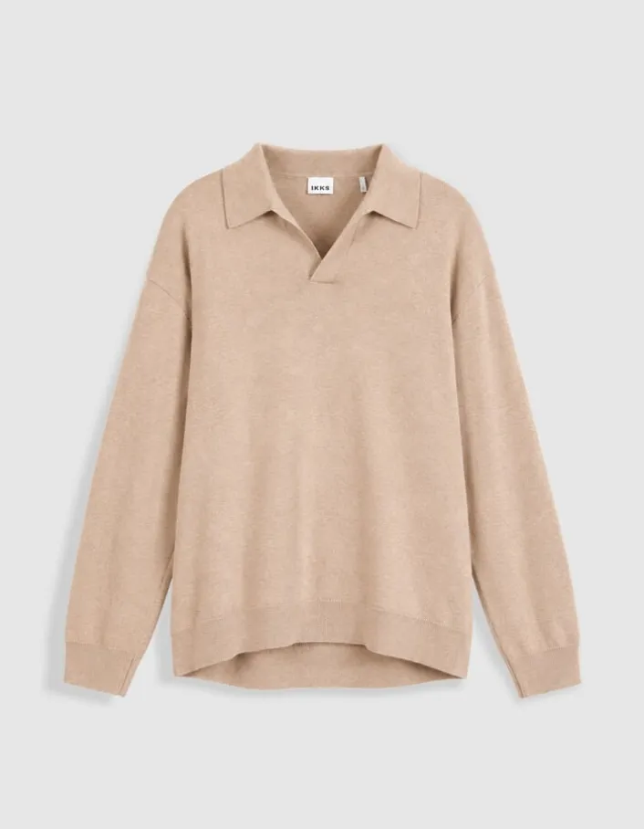 Polo manches longues marron beige Homme