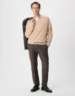 Polo manches longues marron beige Homme