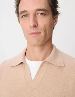 Polo manches longues marron beige Homme