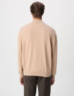 Polo manches longues marron beige Homme