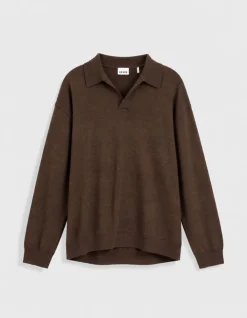 Polo manches longues marron tricot Homme