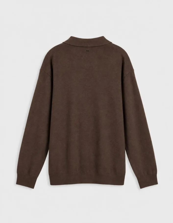 Polo manches longues marron tricot Homme