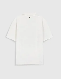 Polo zippé blanc jacquard carreaux Homme