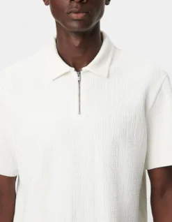 Polo zippé blanc jacquard carreaux Homme