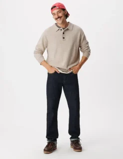 Pull beige tricot col polo boutonné Homme