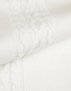 Pull blanc tricot 100% laine motif torsades Femme