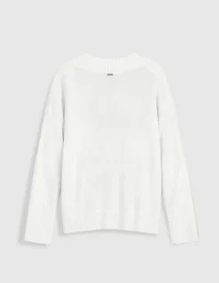 Pull blanc tricot 100% laine motif torsades Femme