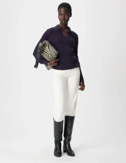 Pull bordeaux et noir tricot mouliné goutte devant Femme