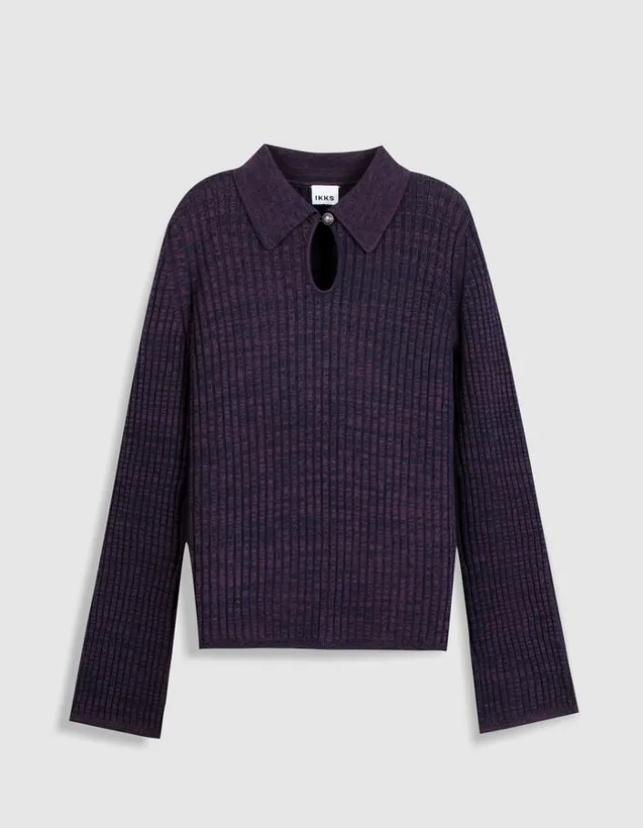 Pull bordeaux et noir tricot mouliné goutte devant Femme