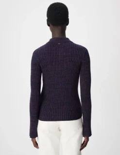 Pull bordeaux et noir tricot mouliné goutte devant Femme