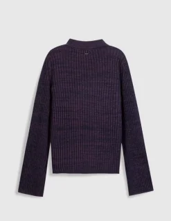 Pull bordeaux et noir tricot mouliné goutte devant Femme