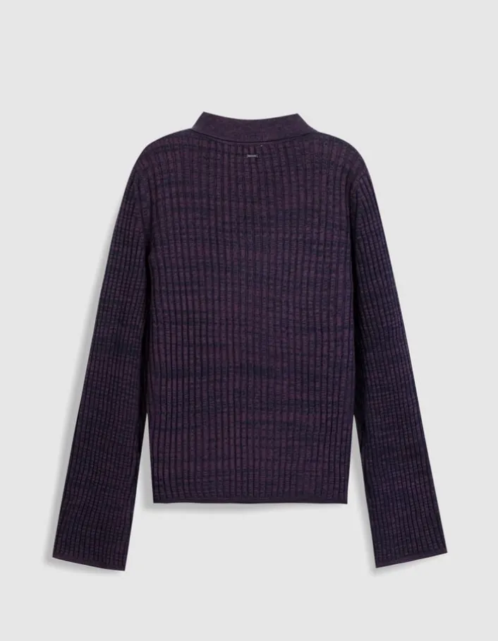 Pull bordeaux et noir tricot mouliné goutte devant Femme