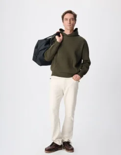 Pull capuche kaki tricot poche kangourou Homme