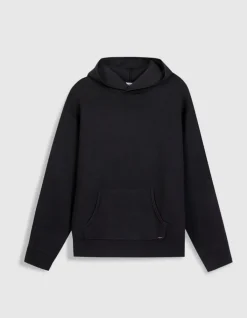 Pull capuche noir tricot poche kangourou Homme