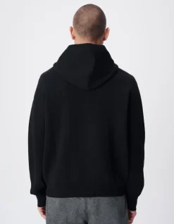 Pull capuche noir tricot poche kangourou Homme