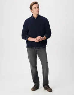 Pull col bateau marine clair tricot mousseux Homme