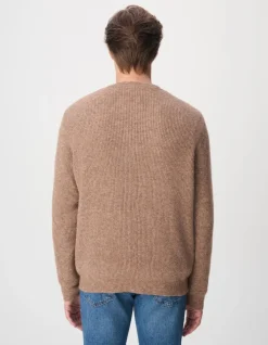Pull col bateau marron clair tricot mousseux Homme
