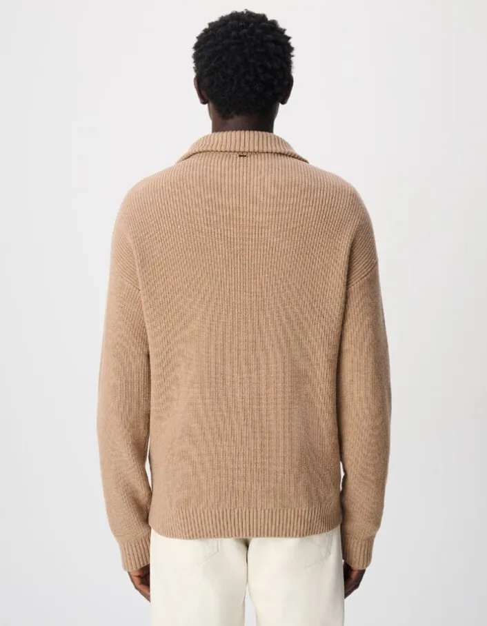 Pull col camionneur camel tricot côtelé Homme