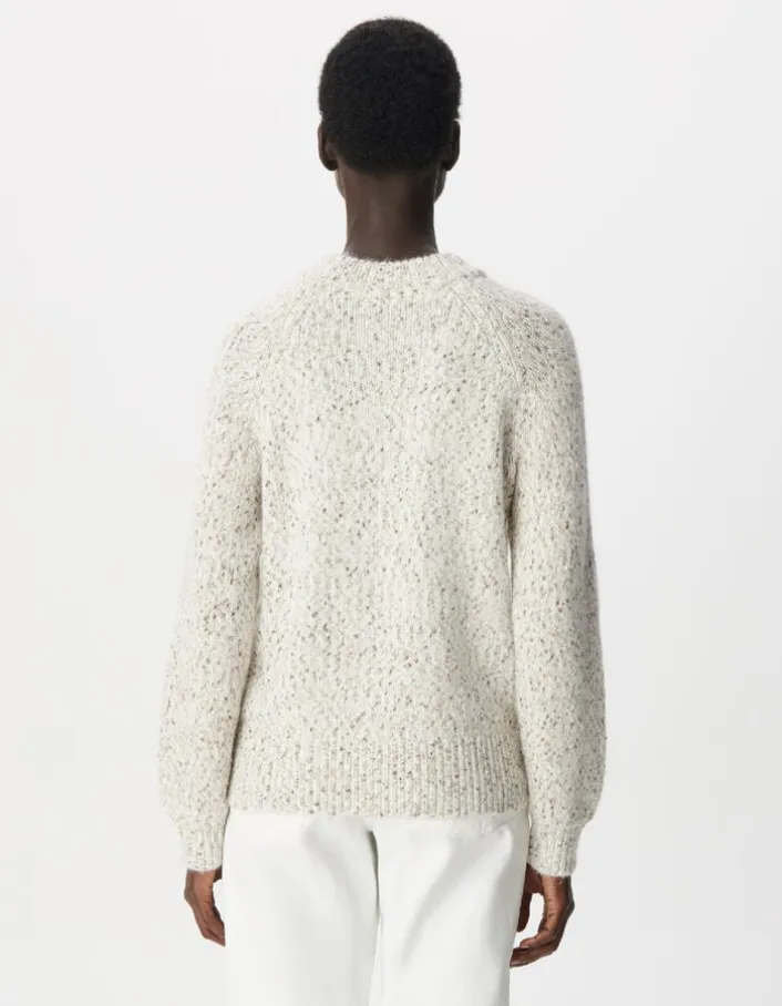 Pull col montant beige tricot mouliné Femme
