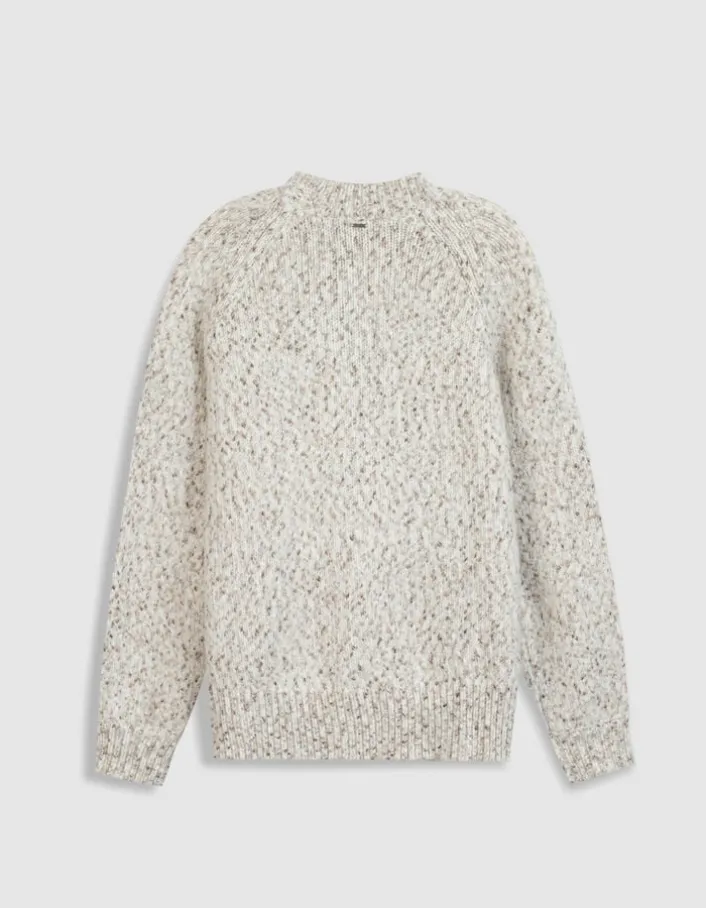Pull col montant beige tricot mouliné Femme