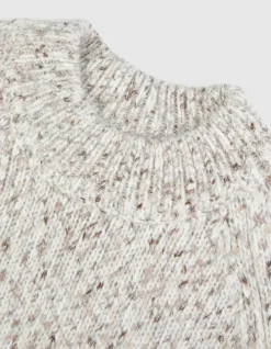 Pull col montant beige tricot mouliné Femme