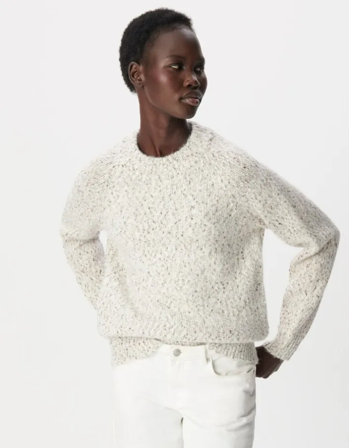 Pull col montant beige tricot mouliné Femme