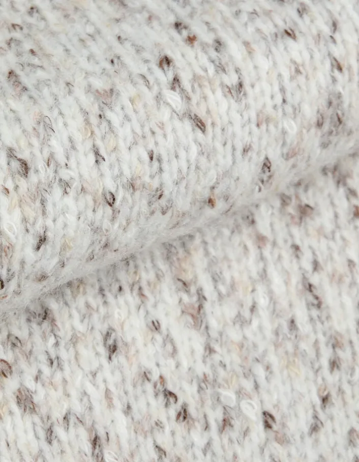 Pull col montant beige tricot mouliné Femme