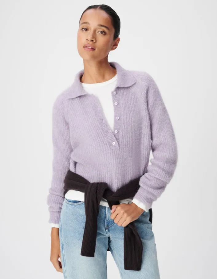 Pull col polo lavande tricot Femme