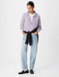 Pull col polo lavande tricot Femme