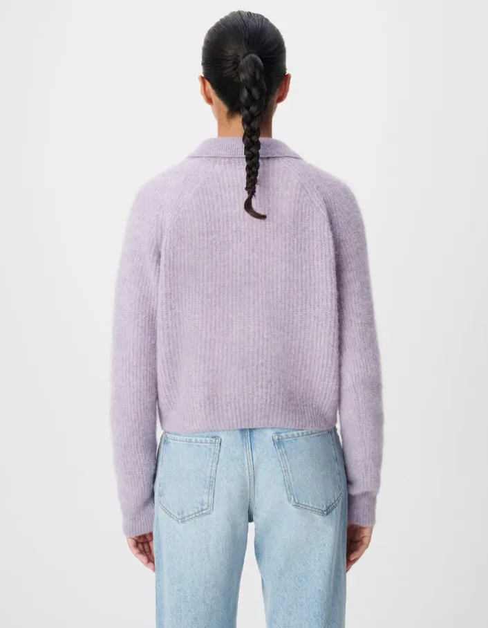 Pull col polo lavande tricot Femme