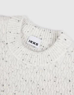 Pull col rond blanc chiné tricot avec torsades Homme
