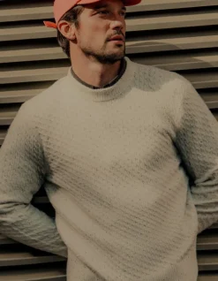 Pull col rond blanc chiné tricot avec torsades Homme